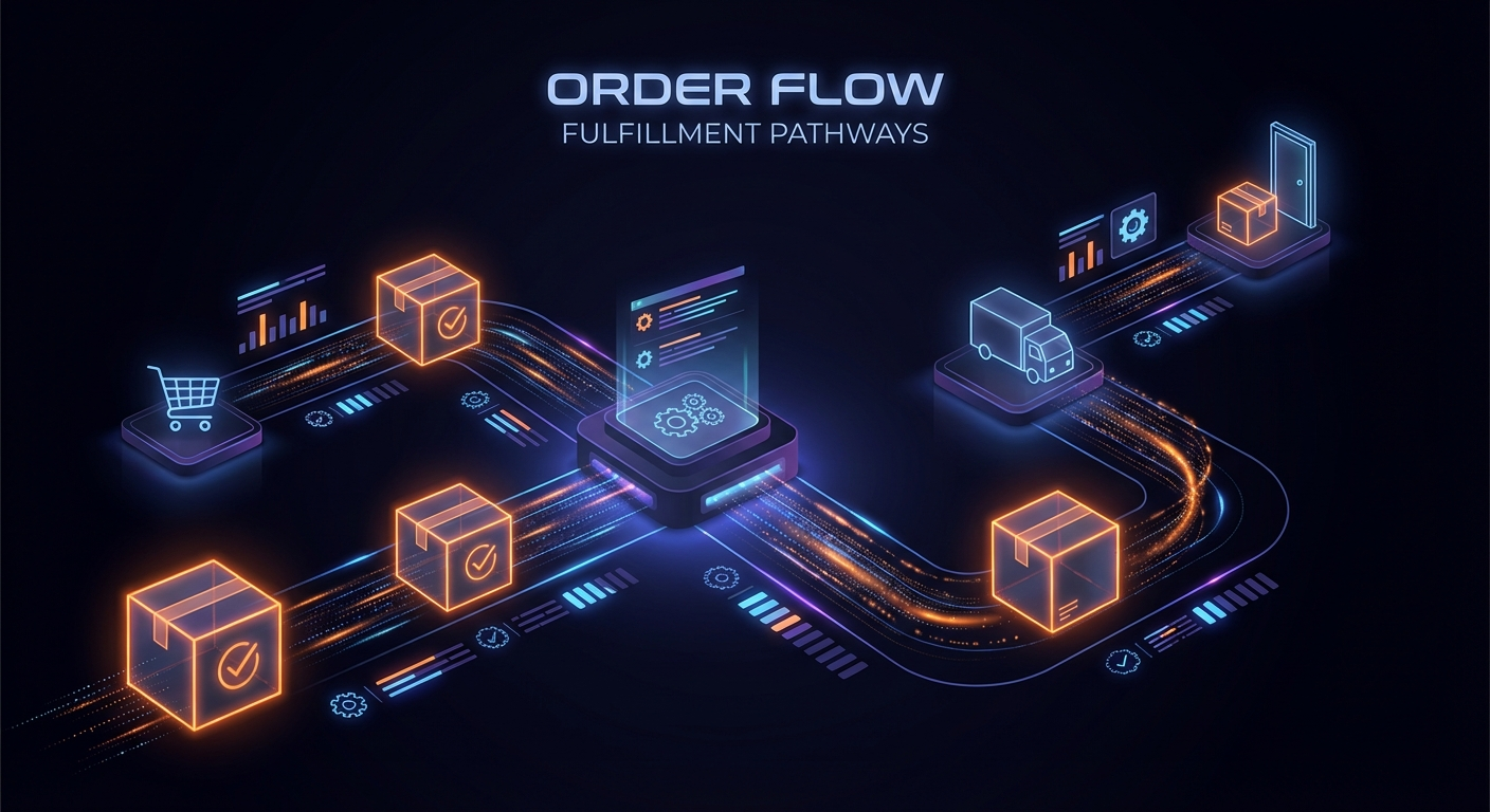 Order management workflow showing order lifecycle from cart to delivery