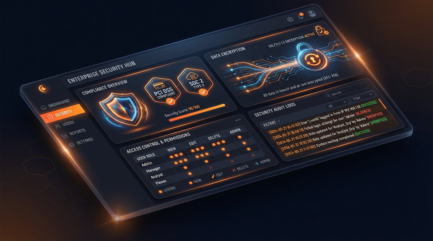 PCI DSS compliant security dashboard with SSL certificates and access controls